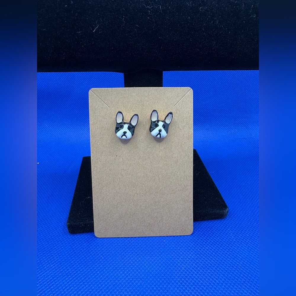 Black White French Bulldog Stud Earrings Cute Dog Face Resin Jewelry